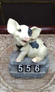 Happy Pig Statue Welcome Sign Customize Your Message Address  Porch Garden Farm  - Picture 1 of 12