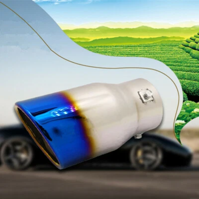 Stainles Stee Glossy Chrome Blue Car Rear Exhaust Pipe Tail Muffler Throat Tip - Image 1 of 4