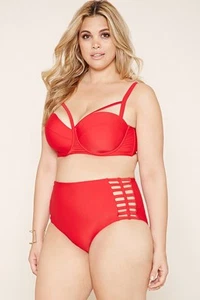 Forever 21 Plus Red Bralette Bikini Strap Top High Waisted Caged Bottom XL1X2X3X - Picture 1 of 5