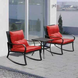 Domi 3 Pieces Bistro Set Outdoor Rocking Chair Wicker Patio Set w/1 Table(Red) - Picture 1 of 8