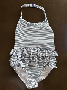 Mini Boden girls 4-5 blue white stripe halter neck lined swim suit EUC - Picture 1 of 3