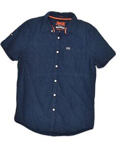 SUPERDRY Mens Short Sleeve Shirt Large Navy Blue Polka Dot Cotton AG22