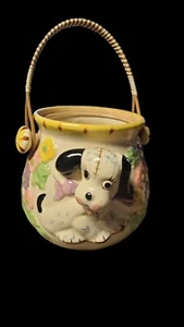 VERY RARE Lefton Puppy & Birdy 3D Cookie Biscuit Jar Missing Lid - Picture 1 of 5