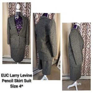 Larry Levine Women's Size 4 Black/Grey Tweed Skirt Suit Set Vintage - Picture 1 of 13
