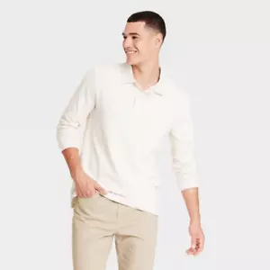 NWT Goodfellow & Co Long Sleeve Polo Shirt Ivory Mens Size Large - Picture 1 of 2