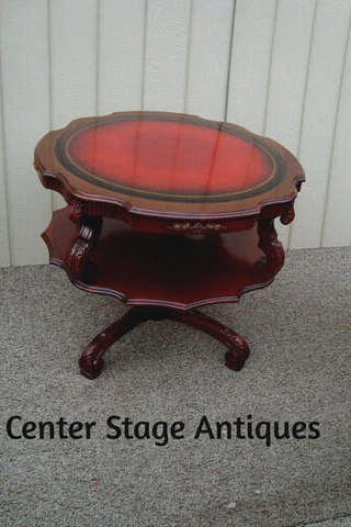 59610  LARGE Leather Top Lamp Table 2-Tier Stand Cover