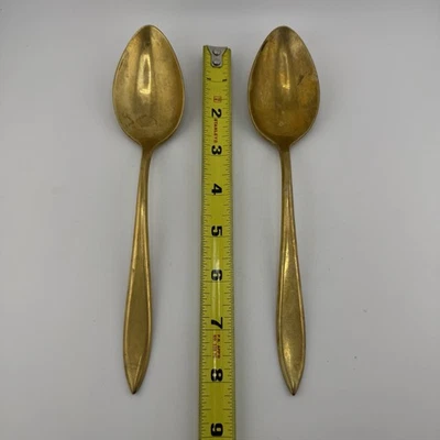 Pair Vintage Dirigold Dirilyte Goldware Regal Flatware Serving Spoons 8.25 inch - Image 1 of 4