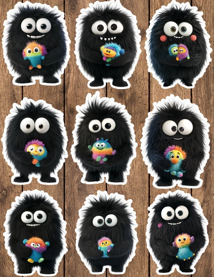 Juego de pegatinas de vinilo troqueladas de monstruo peludo negro álbum de recortes computadora portátil botella de agua  Foto 1 de 1