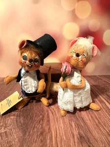 Bambole vintage Annalee Sposa & Sposo Topo - coppia di nozze - statuine 7" - Foto 1 di 14