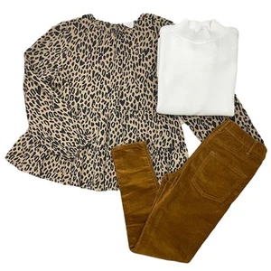 Crewcuts Youth Large Bundle 3 Leopard Shirt Cream Sweater Brown Corduroy Pants - Picture 1 of 15