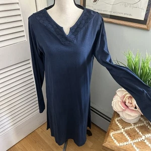 Abito donna CABELAS blu grande manica lunga maglia maglia casual cambio lunghezza ginocchio - Foto 1 di 12