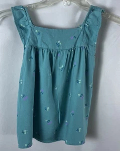 Cat & Jack Girls Teal Floral Sleeveless Top Small Square Neckline Pullover  - Picture 1 of 6
