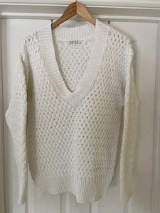 Reiss White Cotton Chunky Knit Jumper Summer Autumn Lounge Size L - Picture 1 of 8