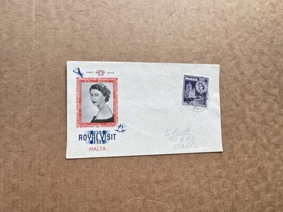 Malta 1954 FDC + Visita Real #SG262 + Retrato QEII Multicolor AAA Cachet +5/3/54 Foto 1 de 2