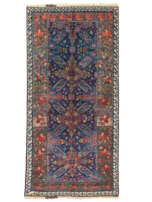 Alfombra Karabaj Cobalto, 5,1 x 10,5 pies, Decoración de Pasillo Antigua, Lana Floral Tribal Foto 1 de 4