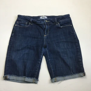 PAIGE Dark/Medium Wash Cuffed Raw Edge Hem 5 Pocket Denim Shorts Womens sz 28 - Picture 1 of 9