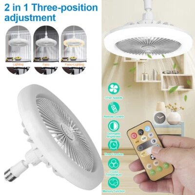 E27 Socket Ceiling Lights With Fan 30W Dimmable LED Cooling Fan Lamp+Remote - Image 1 of 4