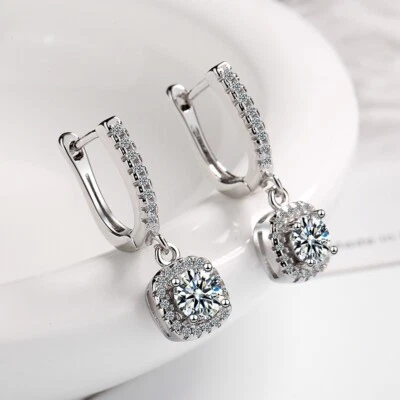 !!2025 NEW!! 925 Sterling Silver  CZ Pave Crystal Pave Hoop Earring GIFT - image 1 of 4