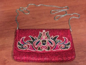 VTG Purse Clutch Hand Made In China La Regale Beaded Evening Bag red - Picture 1 of 8