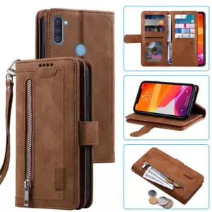 Para Samsung Galaxy A11 Wallet Case, Leather Zipper Magnetic Flip Card Case - Imagen 1 de 26
