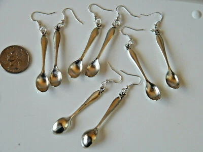 4 Pairs SILVER SPOON Earrings Culinary Cook Offs 2" Charms Silver Ear Wires NEW! - Image 1 of 4