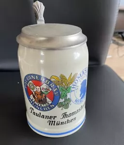Bierkrug 0,5L Brauerei Paulaner Bräu München Salvator mit Zinndeckel - Bild 1 von 2