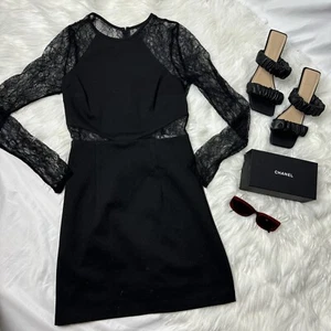 BCBG Black Lace Cut Out Bodycon Long Sleeve Mini Dress - Picture 1 of 9