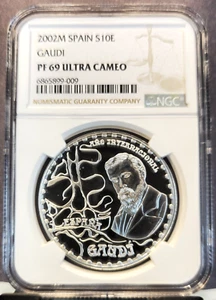 2002 SPAIN SILVER 10 EURO GAUDI GUELL PARK NGC PF 69 ULTRA CAMEO TOP POP - Picture 1 of 3