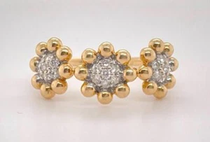Bellissimo anello oro giallo 14 carati 0,37 CT pavè naturale diamante triplo fiore TG 6,25 - Foto 1 di 6
