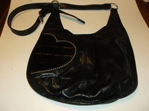 Brighton Hip Heart Bag Black Leather Vintage Studded Purse Hobo Shoulder Handbag - Picture 1 of 9