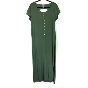 Leith Damen-Maxi-T-Shirt klein grün offener Rücken geknöpft Saum - Bild 1 von 7