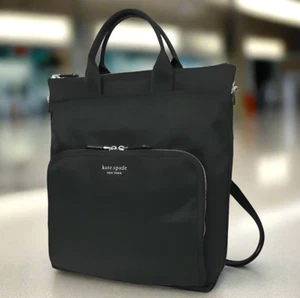 Kate Spade Sam Ksnyl Nylon Convertible Backpack Black Travel Commuter Tote - Picture 1 of 14