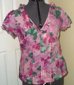 *MANGO ISLE BLOUSE SIZE S PURPLE GREEN FLORAL PRINT LIGHTWEIGHT NWT - Picture 1 of 1