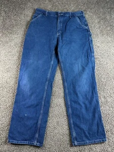 Carhartt Jeans Mens 34 Blue Denim Carpenters Loop Dungarees Straight 34x33 - Picture 1 of 13