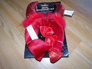 Red Devil Halloween Costume Accessory Kit Horned Headband Tail Bow Tie New - Picture 1 of 2