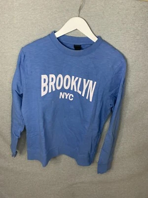 H&M Hombre Sudadera Talla Mediana Azul Brooklyn NY Logo Clásico Manga Larga Foto 1 de 4