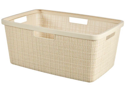 Wäschekorb Wäschesammler Wäschebox Wäschetonne Rattankorb Kunststoff  46L Creme - Bild 1 von 3