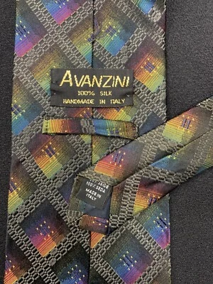 Avanzini Silk Neck Tie Vintage Geometric Shiny Rainbow Diamond Pride Month Italy - Image 1 of 4