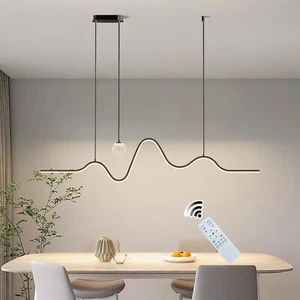 Modern Chandelier Dimmable Linear Black Pendant Light with Wave Dining Room Ha - Picture 1 of 9