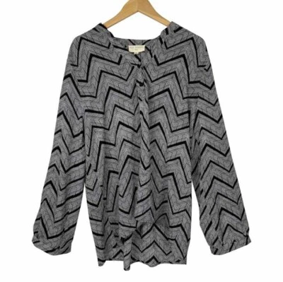 Blusa para mujer Blu Pepper Plus 3X blanco y negro a lunares Chevron Popover Foto 1 de 4