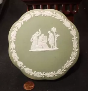 Tocador vintage Wedgwood Box jaspe verde salvia y tapa tocador en polvo baratija - Imagen 1 de 8