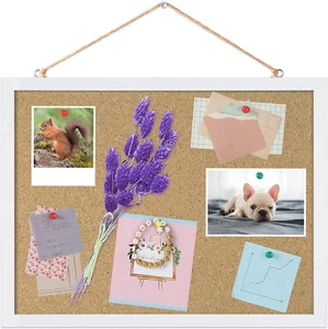 Cork Board Bulletin Board 15.7 X 12 Inches with Rectangle White Frame Hanging Pi - Picture 1 of 6