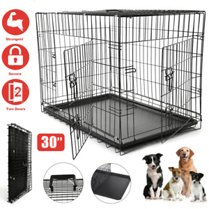 30'' large Foldable Dog Cage Puppy Metal Training Crate Pet Crate CarrierTray UK