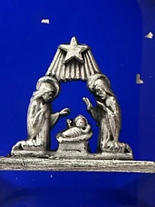 Vintage Natale Natività Gesù Maria Giuseppe peso carta blu - Foto 1 di 6