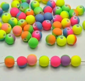 100 Multi-Color Neon Beads Acrylic Round Beads 10mm(0.32") Rubber Tone - Bild 1 von 6