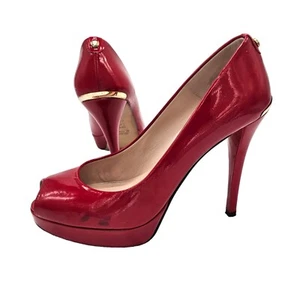 STUART WEITZMAN red patent leather peep toe heels women size 38.5 platform shoes - Picture 1 of 24