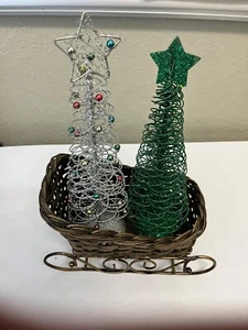 2 vintage CHRISTMAS TREES 9-10’’and 9’’ Sleigh - Picture 1 of 7