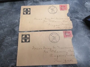 (2) 1907 Santa Fe Railroad Postal History Covers Bullseye Cancellations 2 Franks - Picture 1 of 10