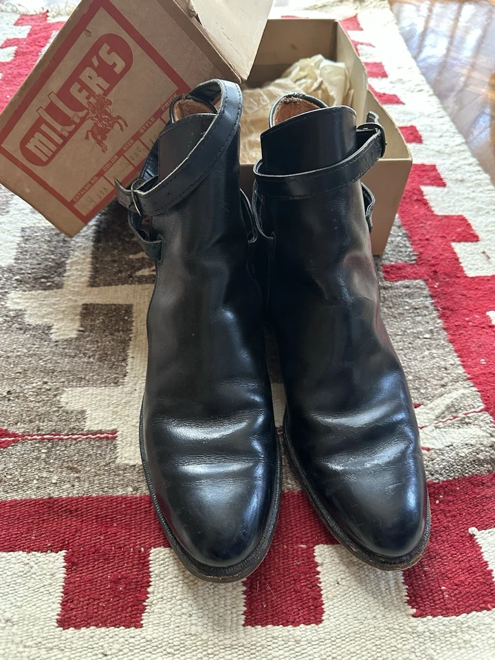 Botas de montar ecuestres Miller's negras vintage con correa talla 8 Foto 1 de 4