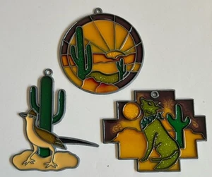 3 Vintage Southwest Theme Suncatchers Ornaments Cactus Coyote Road Runner - Picture 1 of 5